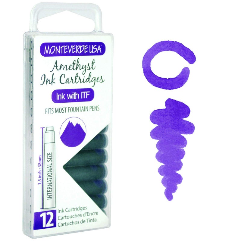 Monteverde USA International Standard Ink Cartridges - Amethyst - Rich Purple Ink for Elegant Writing, Compatible with Most Fountain Pens, 12-Pack Box - Image 2